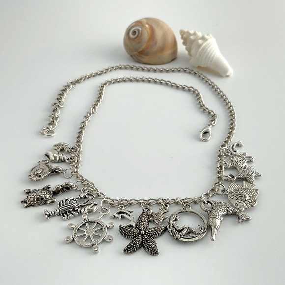 Charm Necklace, Handmade, Ocean Creatures, Mermaid, Tropical Fish, Starfish - Picture 3 of 9